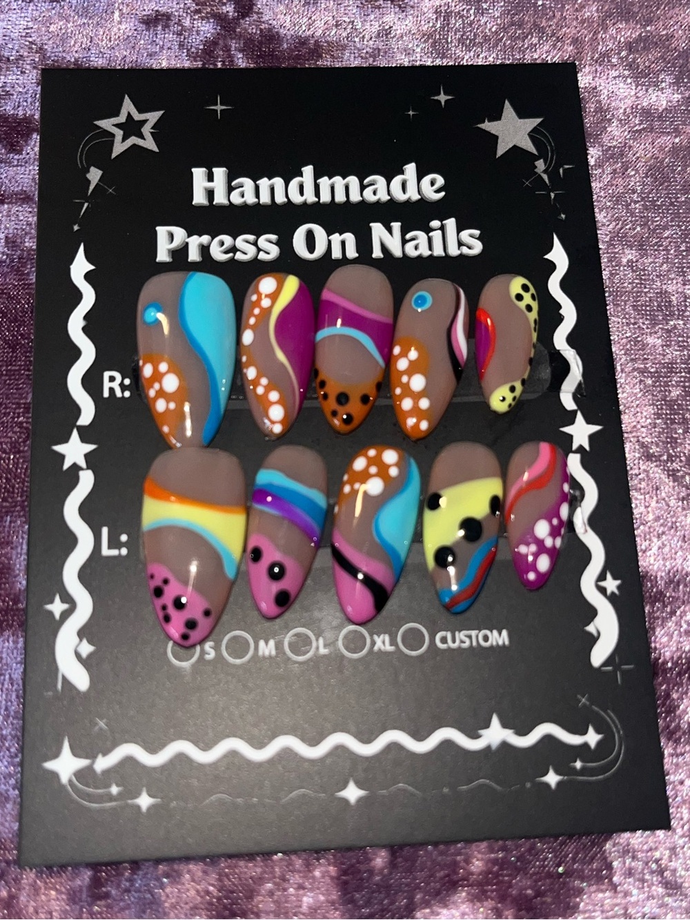 Handmade Press On Nails - Multicolor Artistic Set